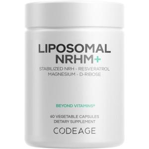 Codeage Liposomal NRHM+ Supplement – NRH Hydrogen Malate 300 mg, Resveratrol, D-Ribose & Quercetin – Vitamin C, Magnesium & Zinc – Liposomal Delivery – Non-GMO – 60 Capsules