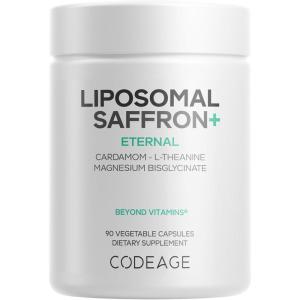Codeage Liposomal Saffron+ Supplement – Saffron Extract, Magnesium, L-Theanine, Cardamom, BioPerine – 3-Month Supply – Kesar Spice, Liposomal Delivery – Non-GMO – 90 Capsules