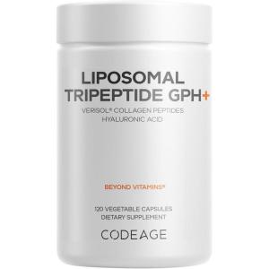 Codeage Liposomal Tripeptide GPH+ Supplement – Verisol Bioactive Beauty Collagen Peptides – Hyaluronic Acid – Skin Structure Support – GPH Tripeptide – Glycine–Proline–Hydroxyproline – 120 Capsules