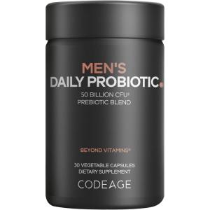 Codeage Men’s Daily Probiotic Supplement – 50 Billion CFU Probiotic Blend with Zinc, Inulin Prebiotic, Saw Palmetto – Men’s Wellness Support – 1 Capsule Per Serving – Non-GMO – 30 Capsules