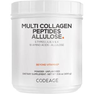 Codeage Multi Collagen Peptides Powder + Allulose – 5 Types – Grass-Fed Collagen – Rare Sugar Allulose Supplement – 0 Calorie Sweetener & 0 Carbs – 18 Amino Acids – Unflavored – Non-GMO – 30 Servings