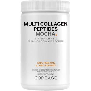 Codeage Multi Collagen Peptides Protein Powder – Chocolate Mocha Instant Coffee – Gourmet Knoa Coffee Drink & Shake – Collagen Type I, II, III, V & X – Grass-Fed, Hydrolyzed, Non-GMO – 14.39oz