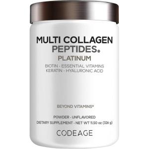 Codeage Multi Collagen for Women & Men Biotin 10000mcg Keratin, Protein Powder Vitamin C B6 D3, Hyaluronic Acid, Niacin – Hydrolyzed Collagen Coffee Creamer 5 Types – Unflavored – Non-GMO – 11.5oz
