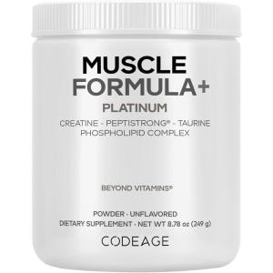 Codeage Muscle Formula+ Platinum Supplement – Creatine Monohydrate, PeptiStrong Fava Bean Protein Hydrolysate, Taurine, Vitamin D3, Liposomal Delivery – Non-GMO – Unflavored Protein Powder – 8.78 Oz