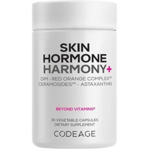 Codeage Skin Hormone Harmony+ Supplement – Skin Hair Support with Ceramosides, Red Orange Complex, Diindolylmethane, Astaxanthin, Vitamin C Ascorbic Acid, Liposomal Delivery – Non-GMO – 30 Capsules