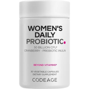 Codeage Women’s Daily Probiotic Supplement – 50 Billion CFU Supplement, Cranberry Fruit Powder, Prebiotic Chicory Root Inulin – Women’s Wellness Support – 1 Capsule Per Serving – Non-GMO – 30 Capsules