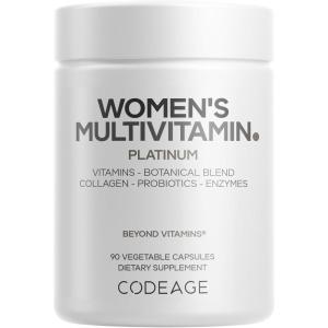 Codeage Women’s Multivitamin Platinum – Vitamins A D3 K1 K2 B12 & Minerals, CoQ10, Skin, Hair & Nails Complex, Collagen, Botanicals, Probiotics, Fermented Greens, Lutein, Astaxanthin – 90 Capsules
