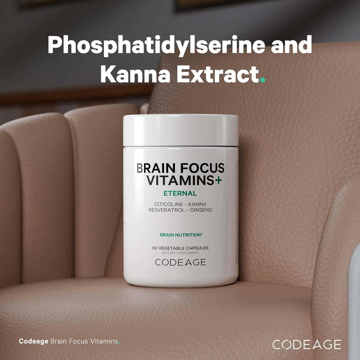 image:imageCodeage Brain Focus Vitamins Nootropic Supplement with Citicoline as Cognizin Panax Ginseng Resveratrol Gotu Kola Vitamin B12 Methylcobalamin Liposomal Delivery NonGMO 60 Capsules