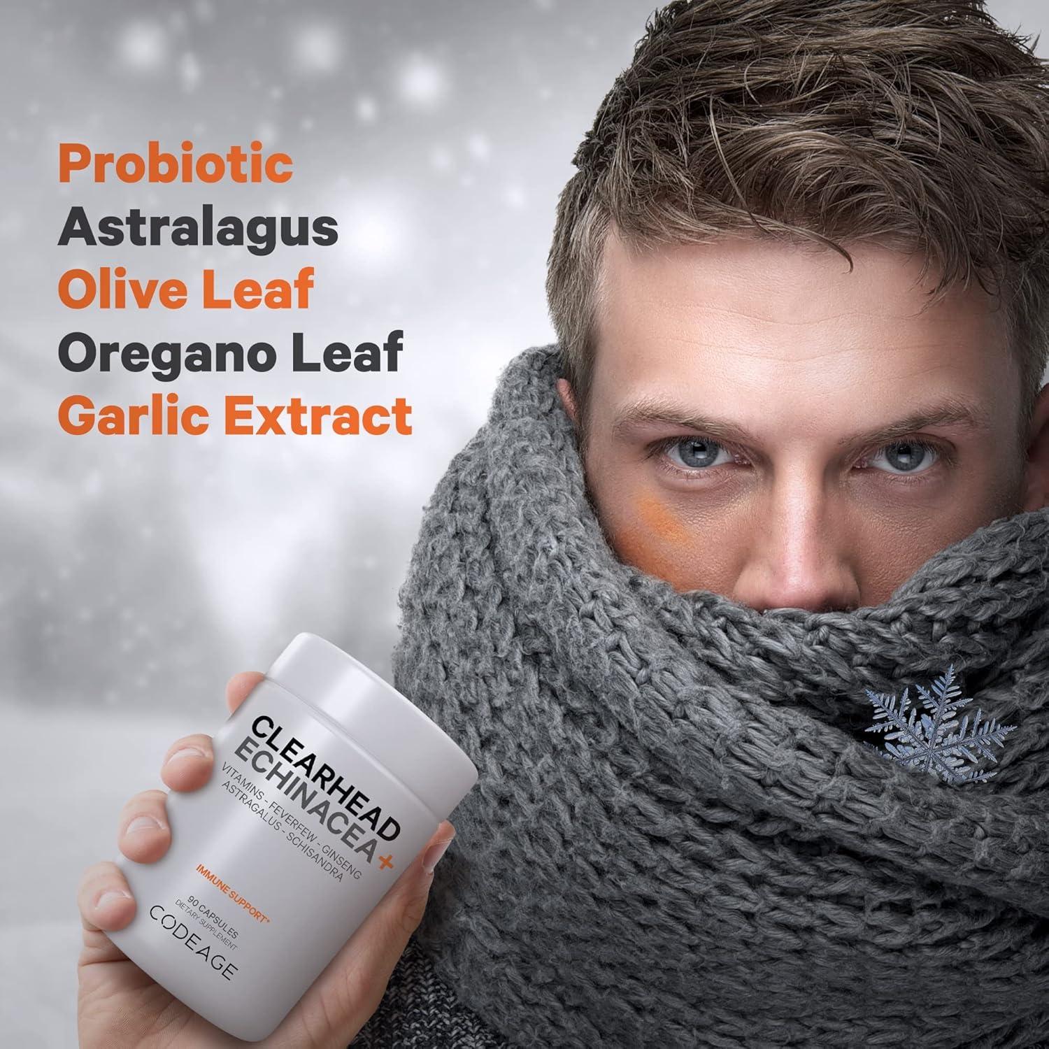 image:imageCodeage Clearhead Echinacea Supplement Echinacea Schisandra Feverfew Coptis American Ginseng Astragalus Garlic Probiotics Vitamins C amp D3 Zinc Selenium Clear Head Vitamin 90 Capsules