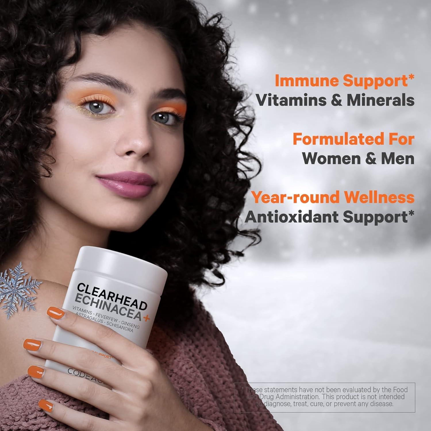 image:imageCodeage Clearhead Echinacea Supplement Echinacea Schisandra Feverfew Coptis American Ginseng Astragalus Garlic Probiotics Vitamins C amp D3 Zinc Selenium Clear Head Vitamin 90 Capsules