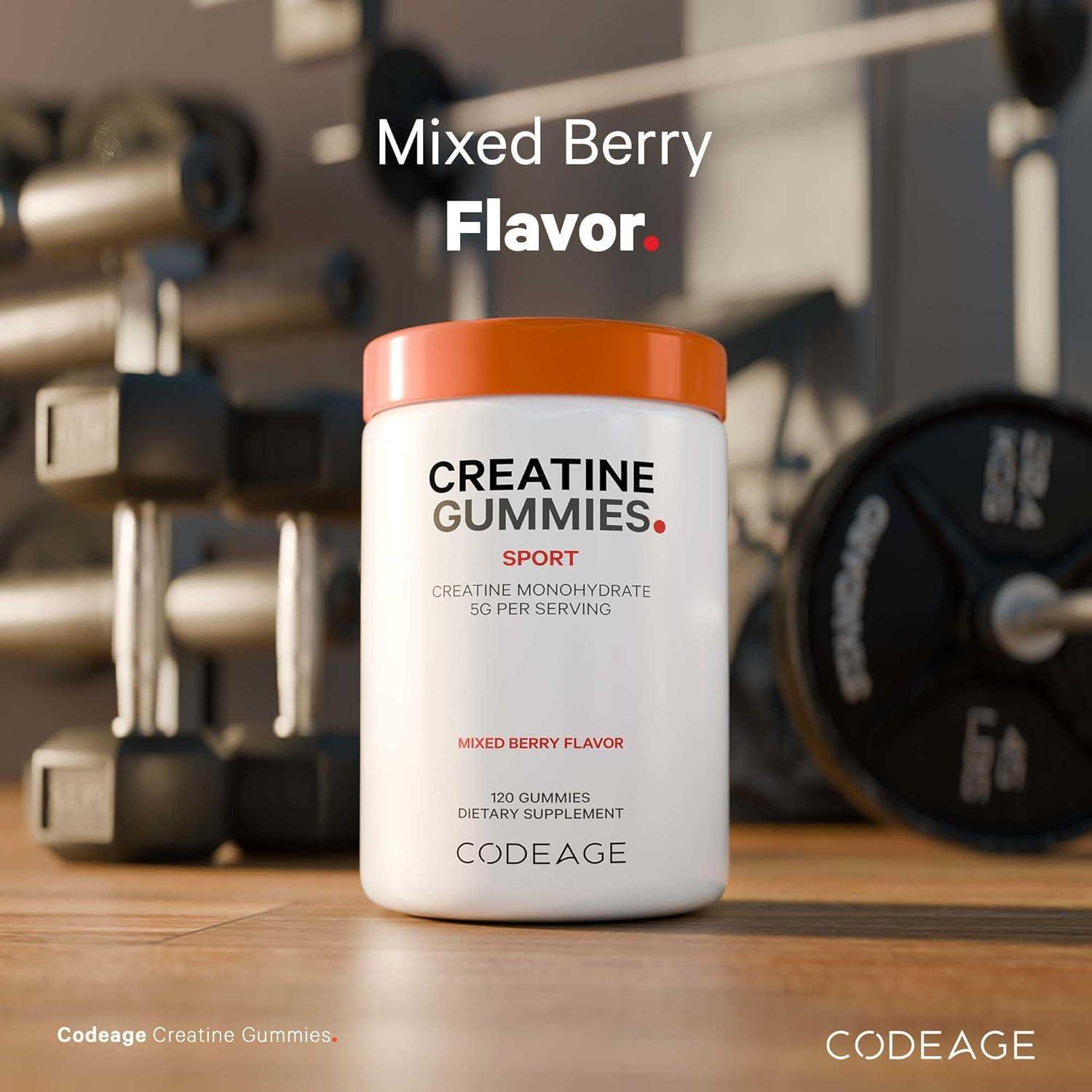 image:imageCodeage Creatine Monohydrate Gummies Supplement 5000mg Creatine AstraGin Panax amp Astralagus Sport Gummy Mixed Berry Flavor Kettlebell Shape Vitamins Vegan NonGMO 120 Gummies