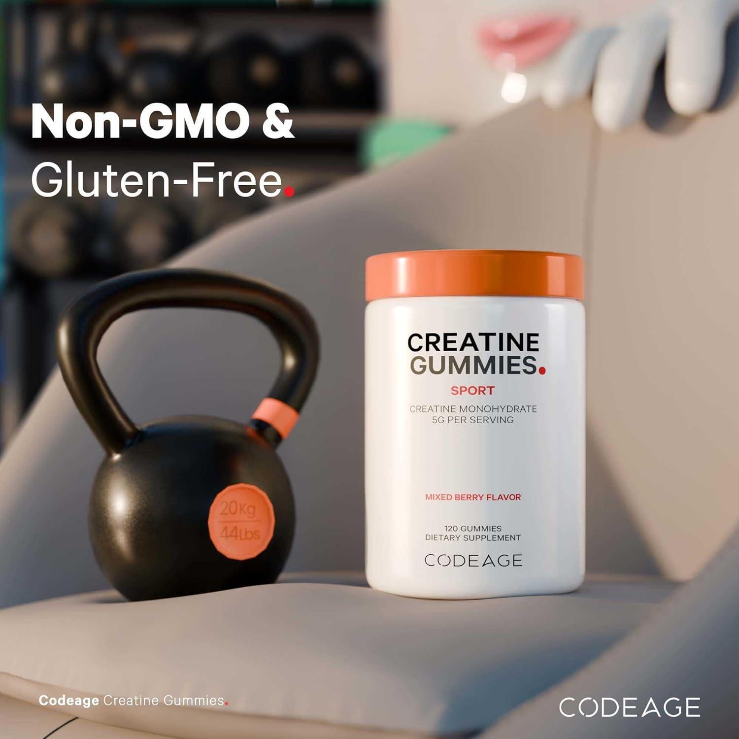 image:imageCodeage Creatine Monohydrate Gummies Supplement 5000mg Creatine AstraGin Panax amp Astralagus Sport Gummy Mixed Berry Flavor Kettlebell Shape Vitamins Vegan NonGMO 120 Gummies