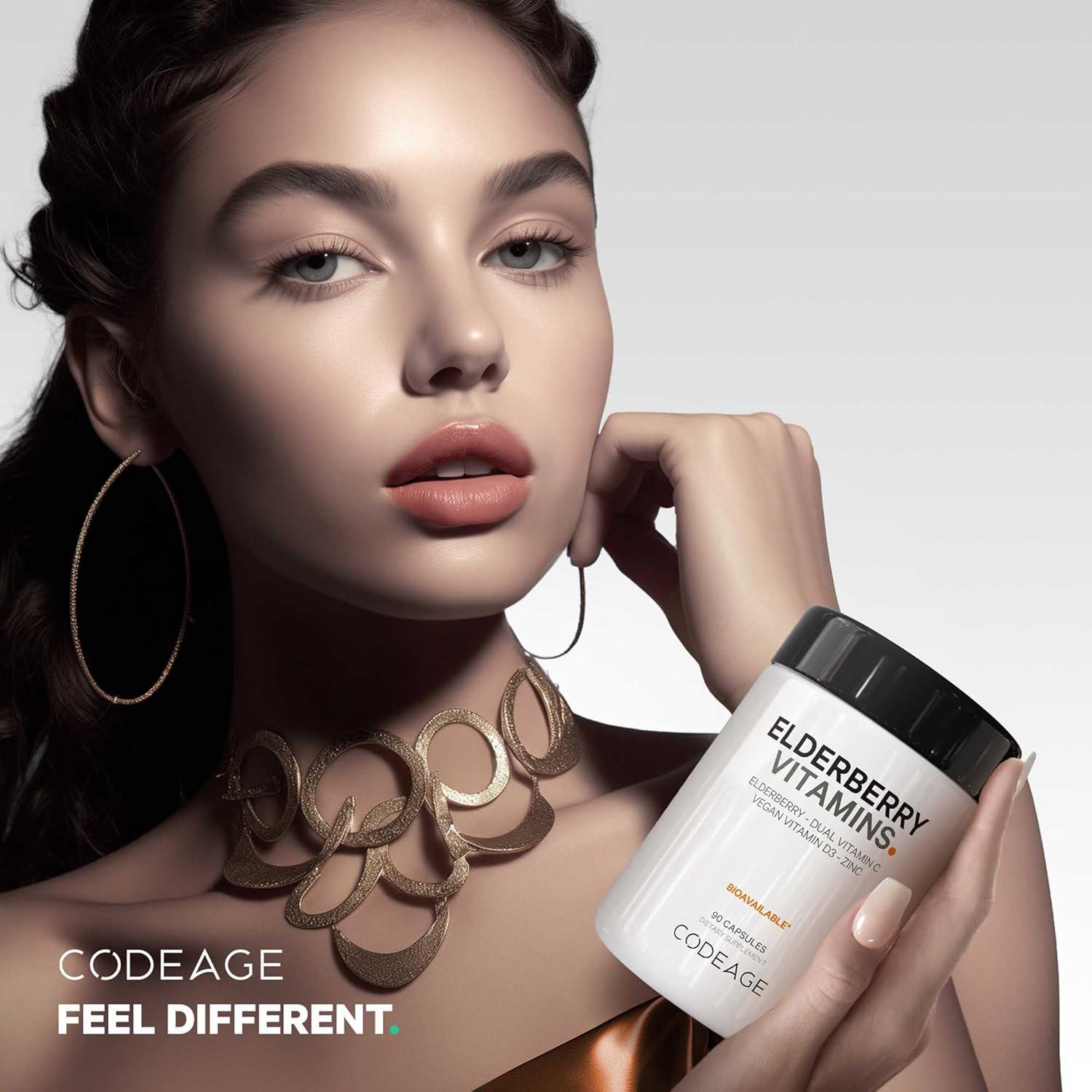 image:imageCodeage Elderberry Vitamins Organic Fermented Elderberry Blend Vitamin C from Ascorbic Acid amp Organic Acerola Cherries Vitamin D3 Zinc Sambucus Berries 90 Capsules