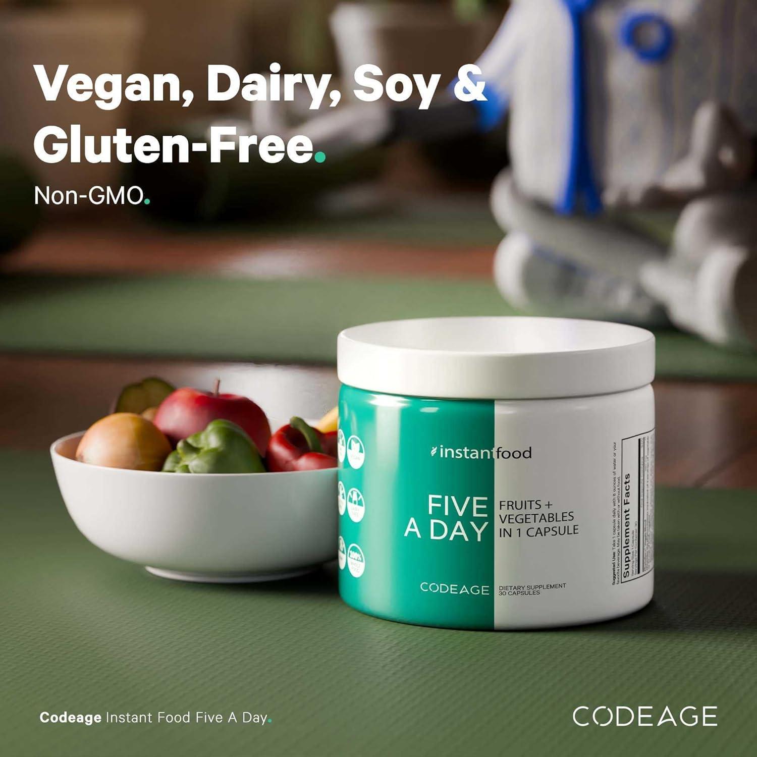 image:imageCodeage Instantfood Five A Day Fruits amp Vegetables Capsule Supplement Whole Food Phytonutrients 15 Fruits and Veggies Blend Vegan NonGMO 30 Capsules