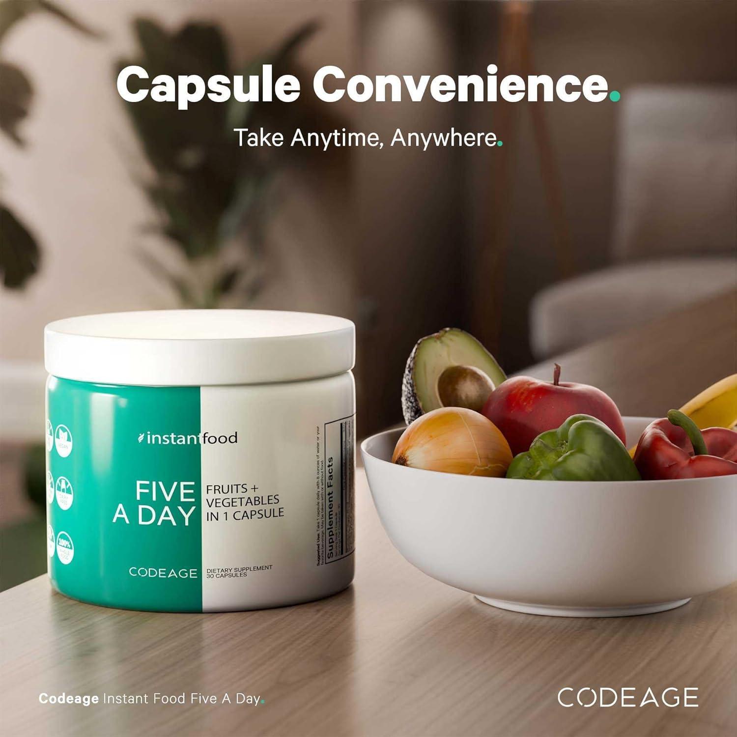 image:imageCodeage Instantfood Five A Day Fruits amp Vegetables Capsule Supplement Whole Food Phytonutrients 15 Fruits and Veggies Blend Vegan NonGMO 30 Capsules