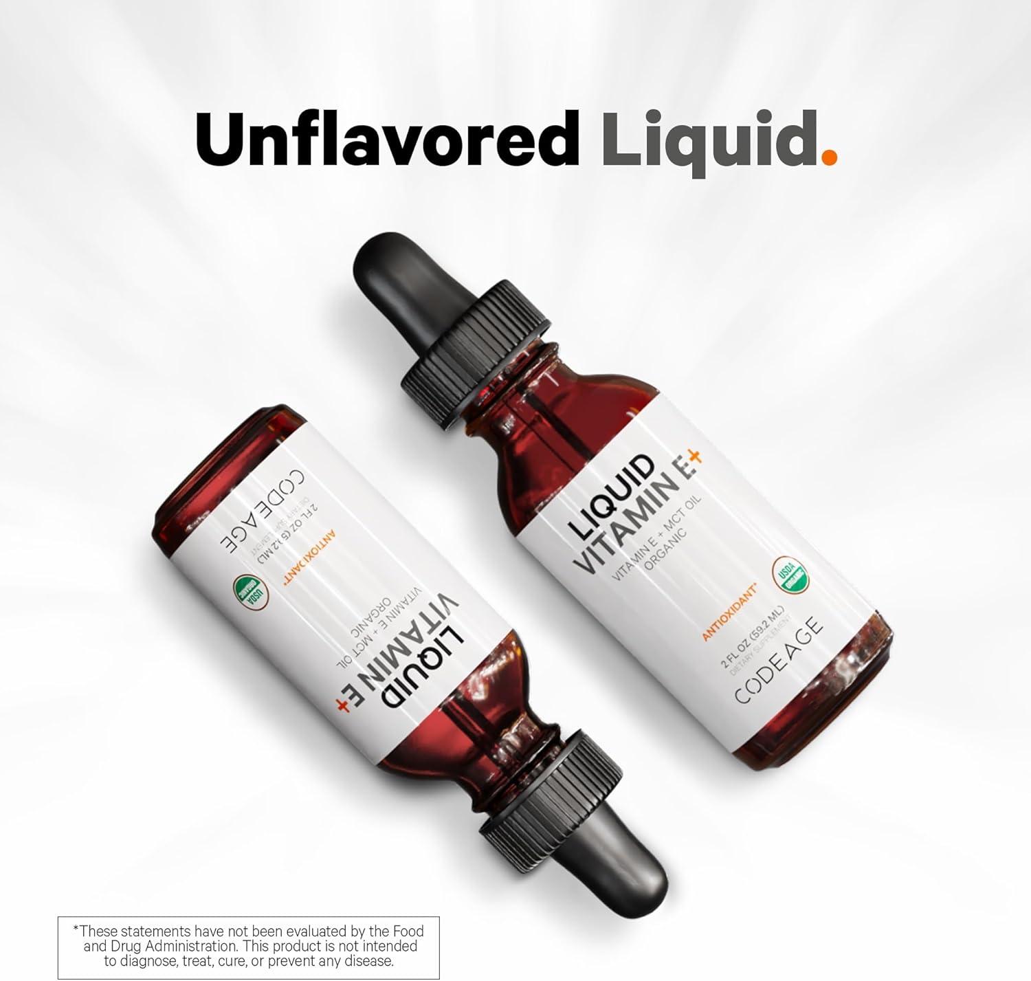image:imageCodeage Liquid Vitamin E USDACertified Organic Vitamin E 2Month Supply DAlpha Tocopherol Acetate Organic MCT Oil Orange Fruit Oil Unflavored NonGMO Vegan GlutenFree 2 fl ozLiquid