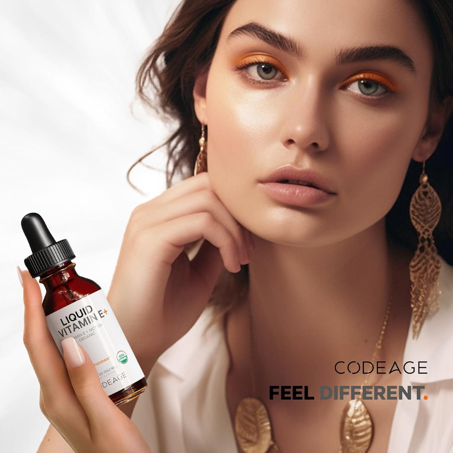 image:imageCodeage Liquid Vitamin E USDACertified Organic Vitamin E 2Month Supply DAlpha Tocopherol Acetate Organic MCT Oil Orange Fruit Oil Unflavored NonGMO Vegan GlutenFree 2 fl ozLiquid