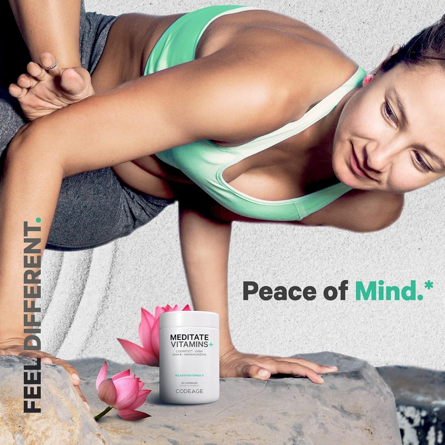 image:imageCodeage Meditate Vitamins Supplement CognatiQ DHHB GABA Ashwagandha Organic Mushrooms Blueberries BDNF Brain Pills and Neuroprotein Vegan NonGMO GlutenFree 60 Capsules
