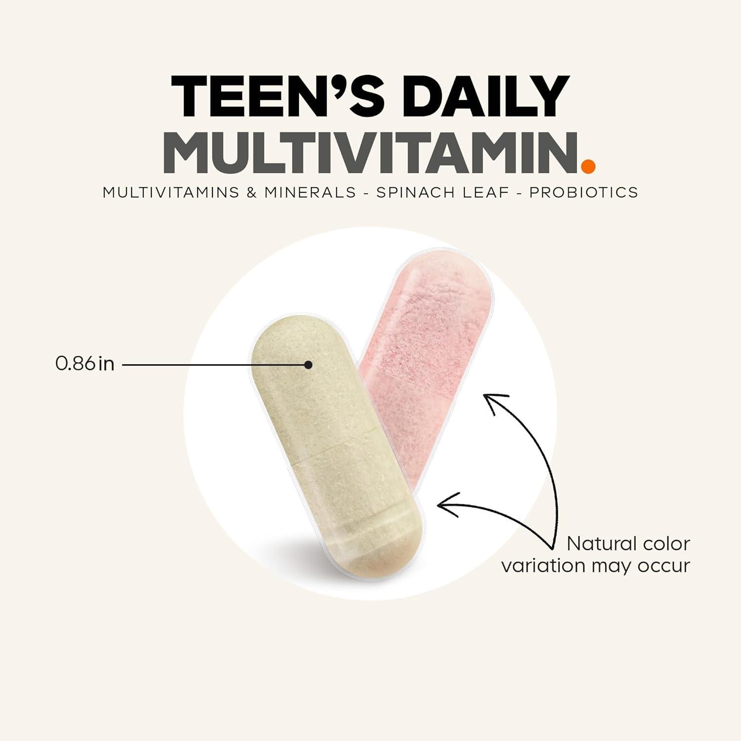 image:imageCodeage Teen Multivitamin Vitamins A C D3 B6 B12 Folate Zinc Magnesium Iron Probiotics Fermented Spinach Multivitamins for Teenage Boys and Girls NonGMO GlutenFree 30 Capsules