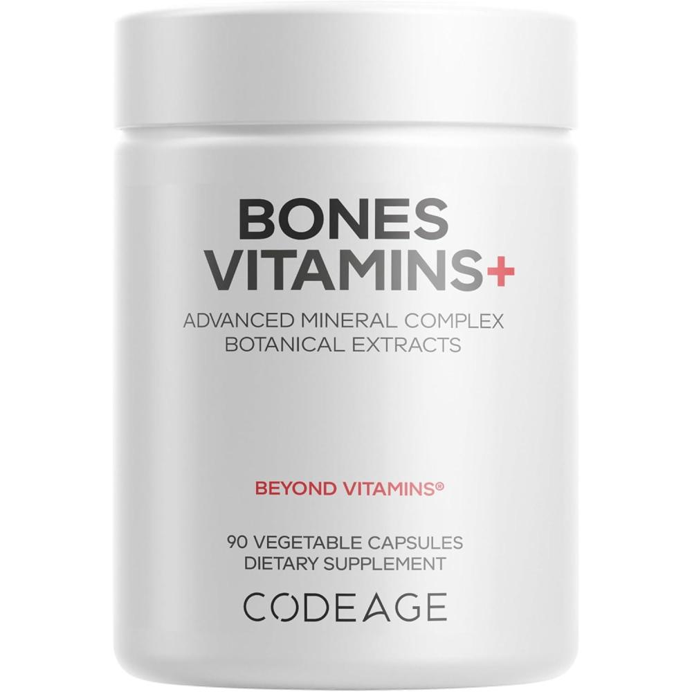 image:imageCodeage Bones Vitamins Vitamin D3 amp K2 Vitamin C Calcium Magnesium Zinc Hesperidin LLysine Manganese Bamboo Horsetail Cissus Boron TransResveratrol NonGMO Supplement 90 Capsules