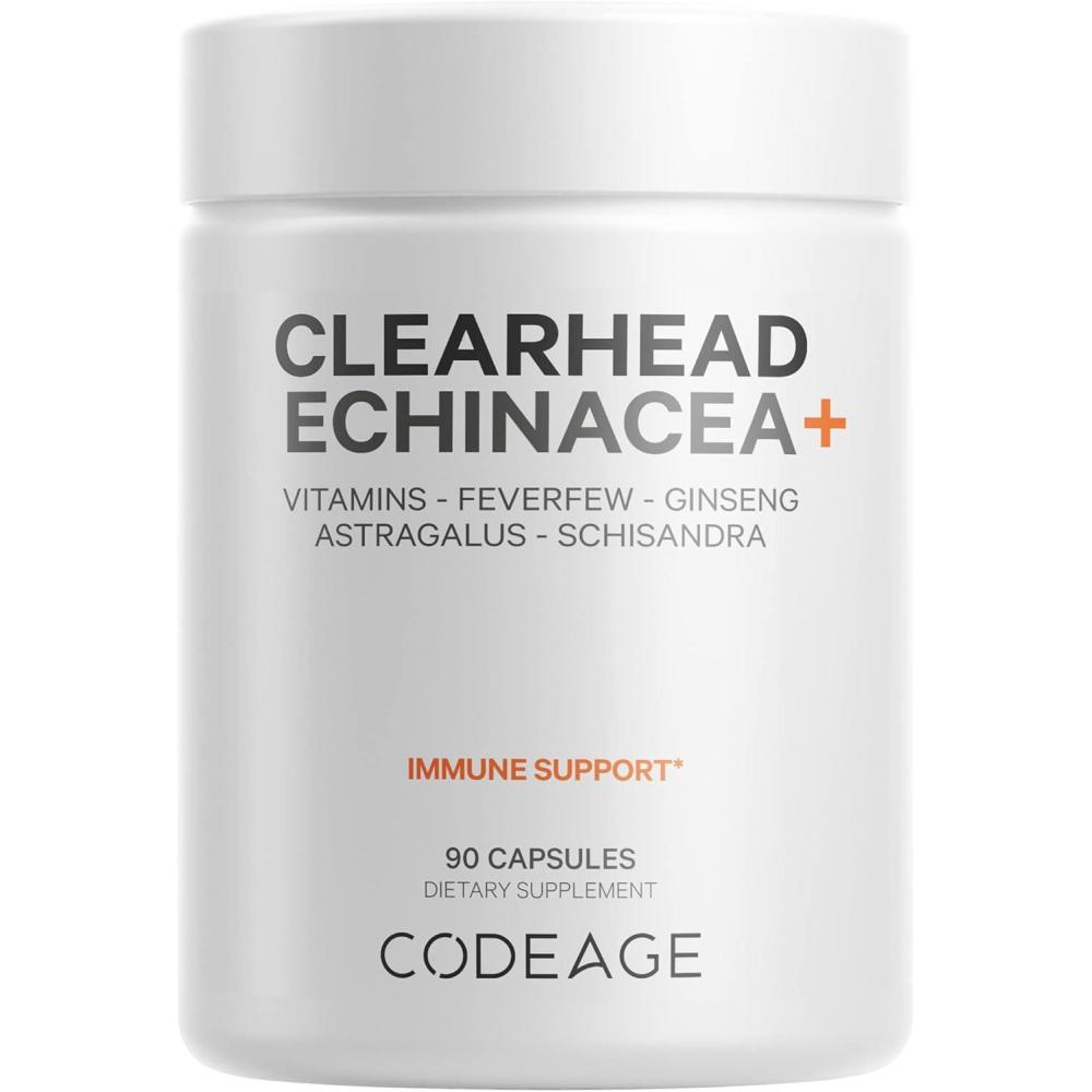 image:imageCodeage Clearhead Echinacea Supplement Echinacea Schisandra Feverfew Coptis American Ginseng Astragalus Garlic Probiotics Vitamins C amp D3 Zinc Selenium Clear Head Vitamin 90 Capsules