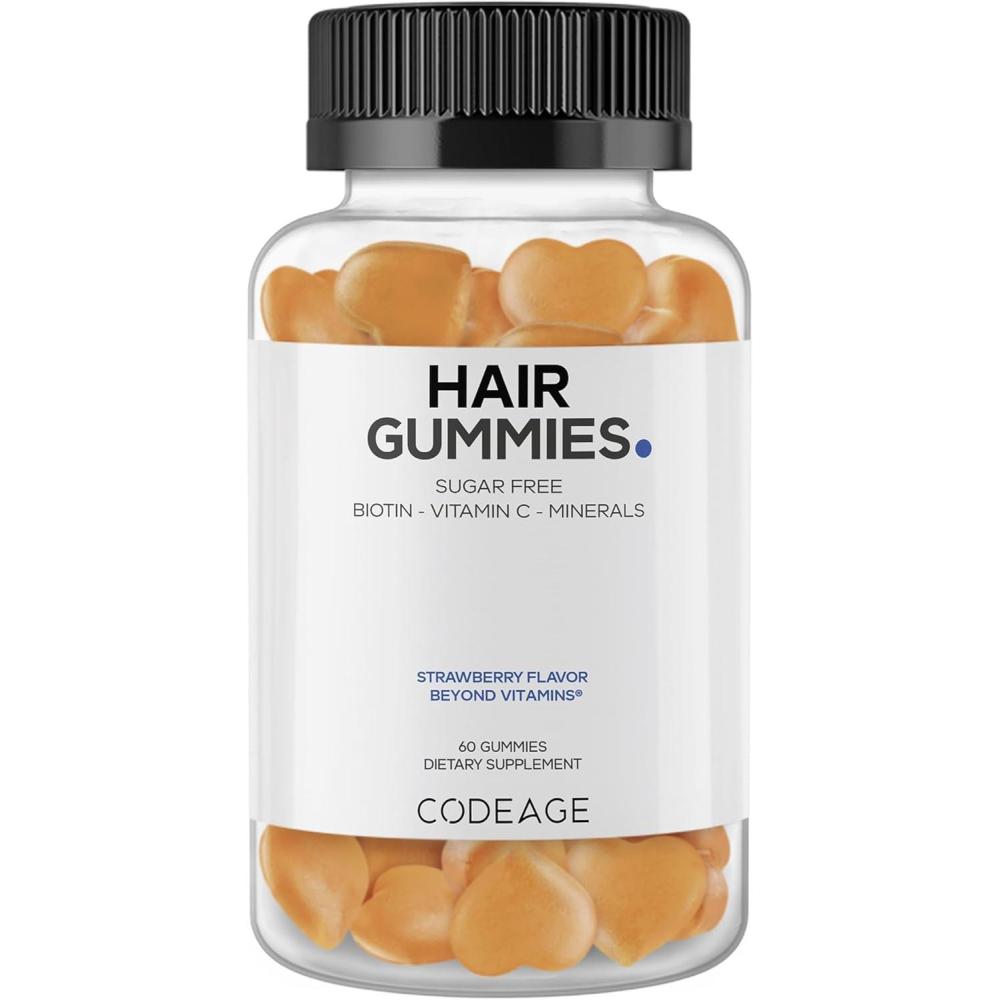 image:imageCodeage Hair Gummies Biotin 5000 mcg Sugar Free Growth Gummy Vitamins A C B6 B12 D3 Zinc Inositol Supplement Women amp Men Pantothenic Folic Acid Nails Skin Strawberry Coconut Flavor 60 ct