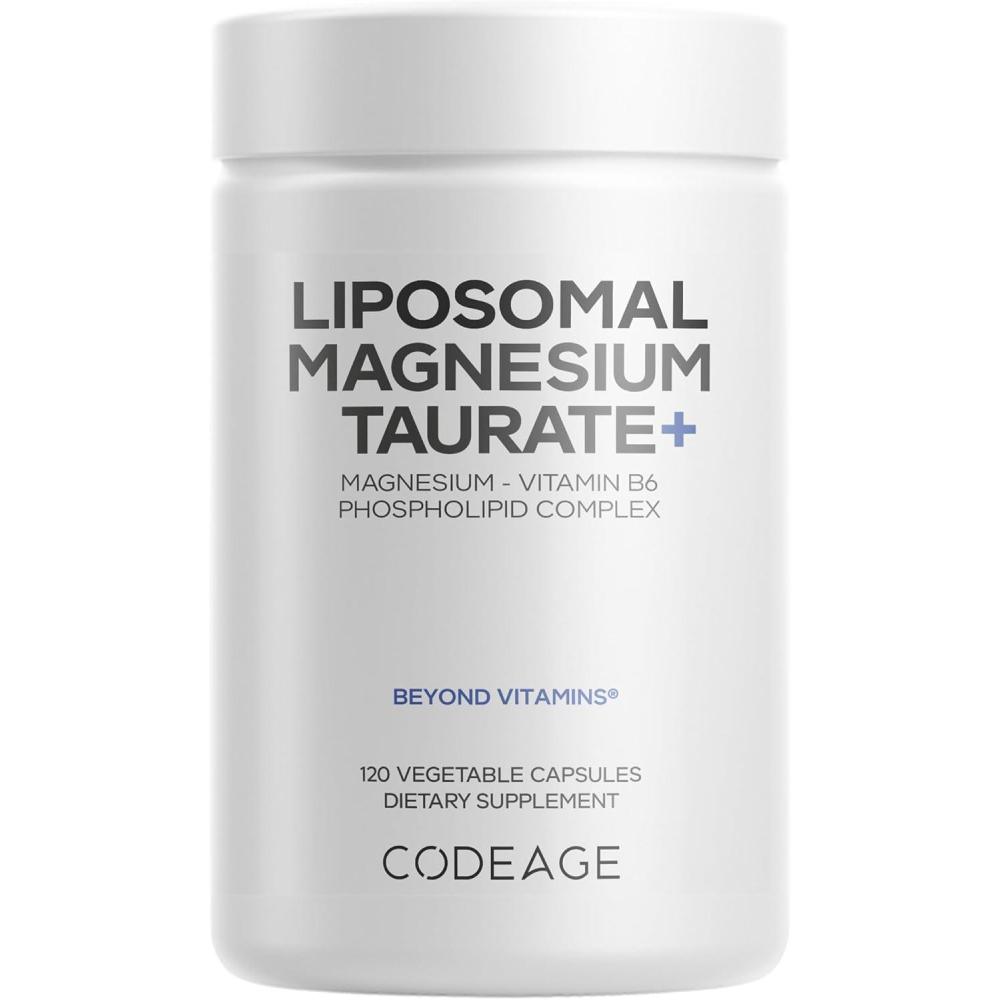image:imageCodeage Liposomal Magnesium Taurate Supplement Magnesium Taurate Vitamin B6 as Pyridoxal 5Phosphate 2Month Supply Liposomal Delivery Vegan NonGMO GlutenFree 120 Capsules