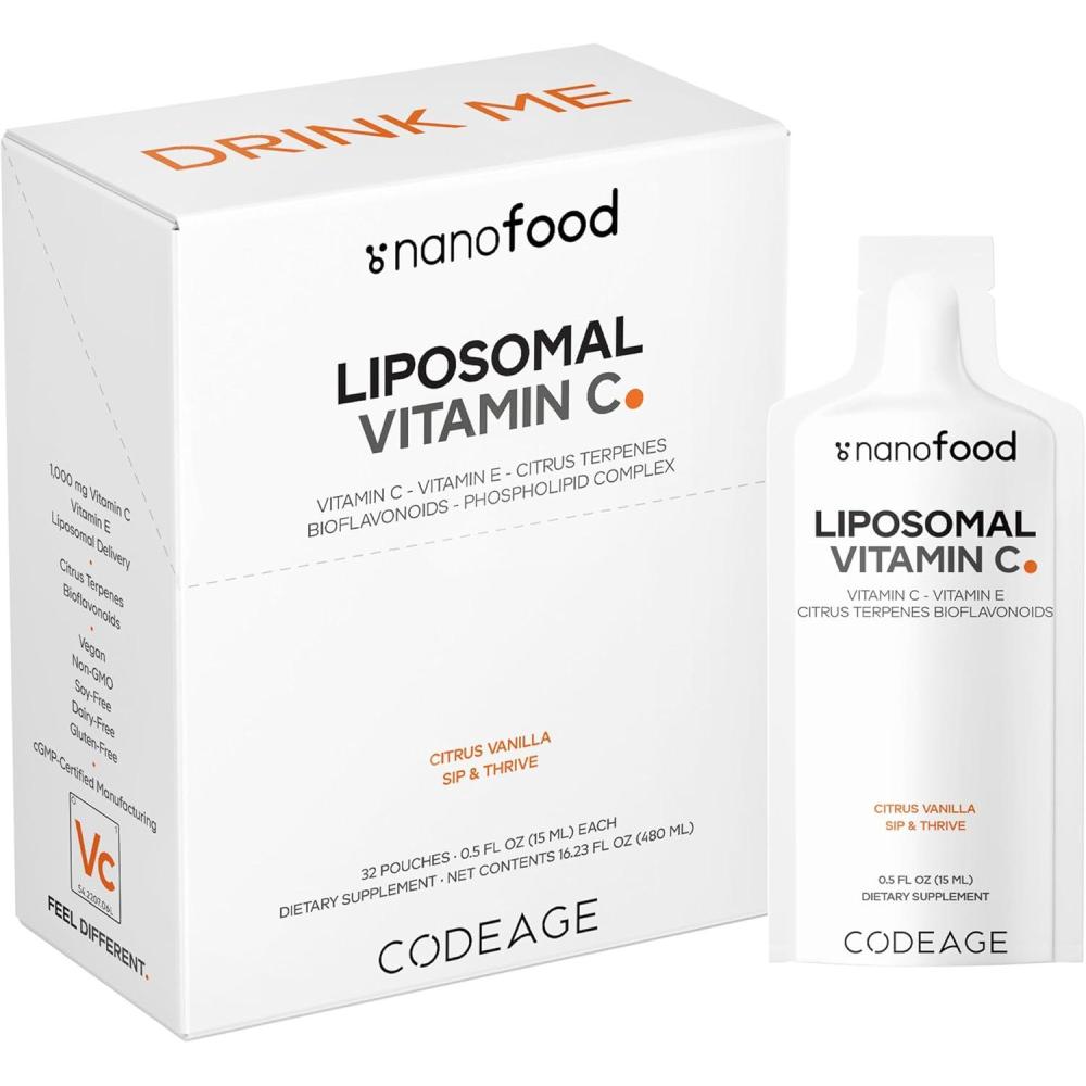 image:imageCodeage Liposomal Vitamin C Liquid 1000mg Vitamin C 4000mg Essential Phospholipids Supplement For Daily Immune Support Liposomes For Absorption Citrus Bioflavonoids Vitamin E NonGMO 32 Pouches