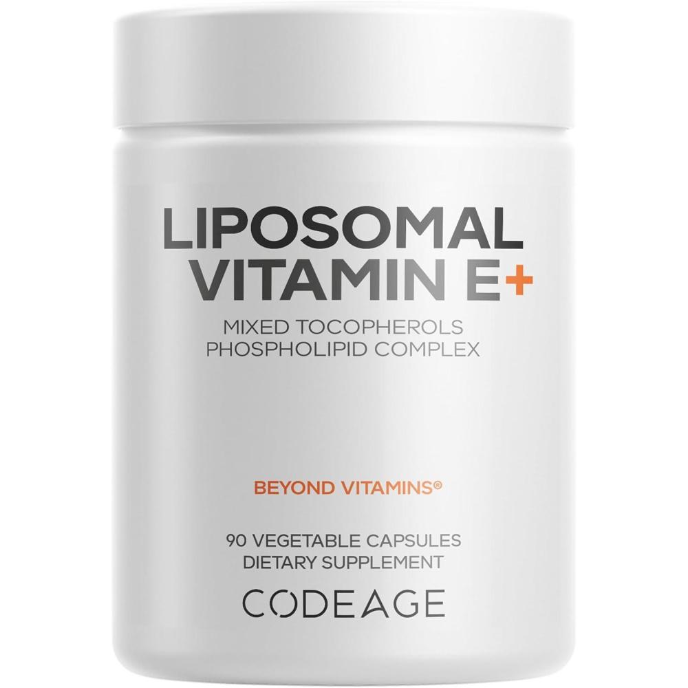 image:imageCodeage Liposomal Vitamin E Supplement All Vitamin E Tocopherols 3Month Supply Alpha Tocopherols Beta Gamma and Delta Liposomal Mixed Tocopherols NonGMO Phospholipid 90 Capsules