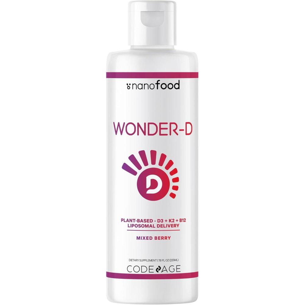 image:imageCodeage Liposomal WonderD Vegan Cholecalciferol Vitamin D3 1000 IU Liquid Drops Supplement PlantBased Vitamins B12 amp K2 NonGMO Sunflower Phospholipids Vitamin E Mixed Berry Flavor 76 fl oz