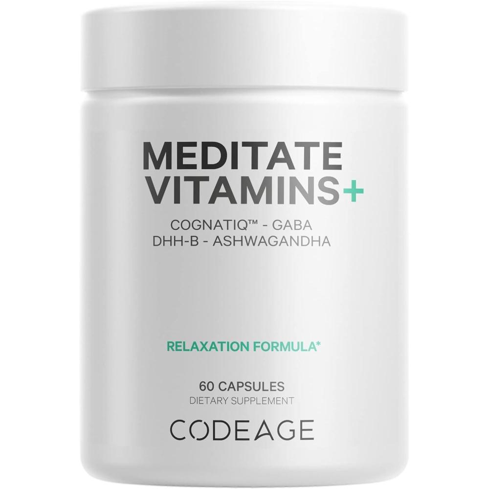 image:imageCodeage Meditate Vitamins Supplement CognatiQ DHHB GABA Ashwagandha Organic Mushrooms Blueberries BDNF Brain Pills and Neuroprotein Vegan NonGMO GlutenFree 60 Capsules