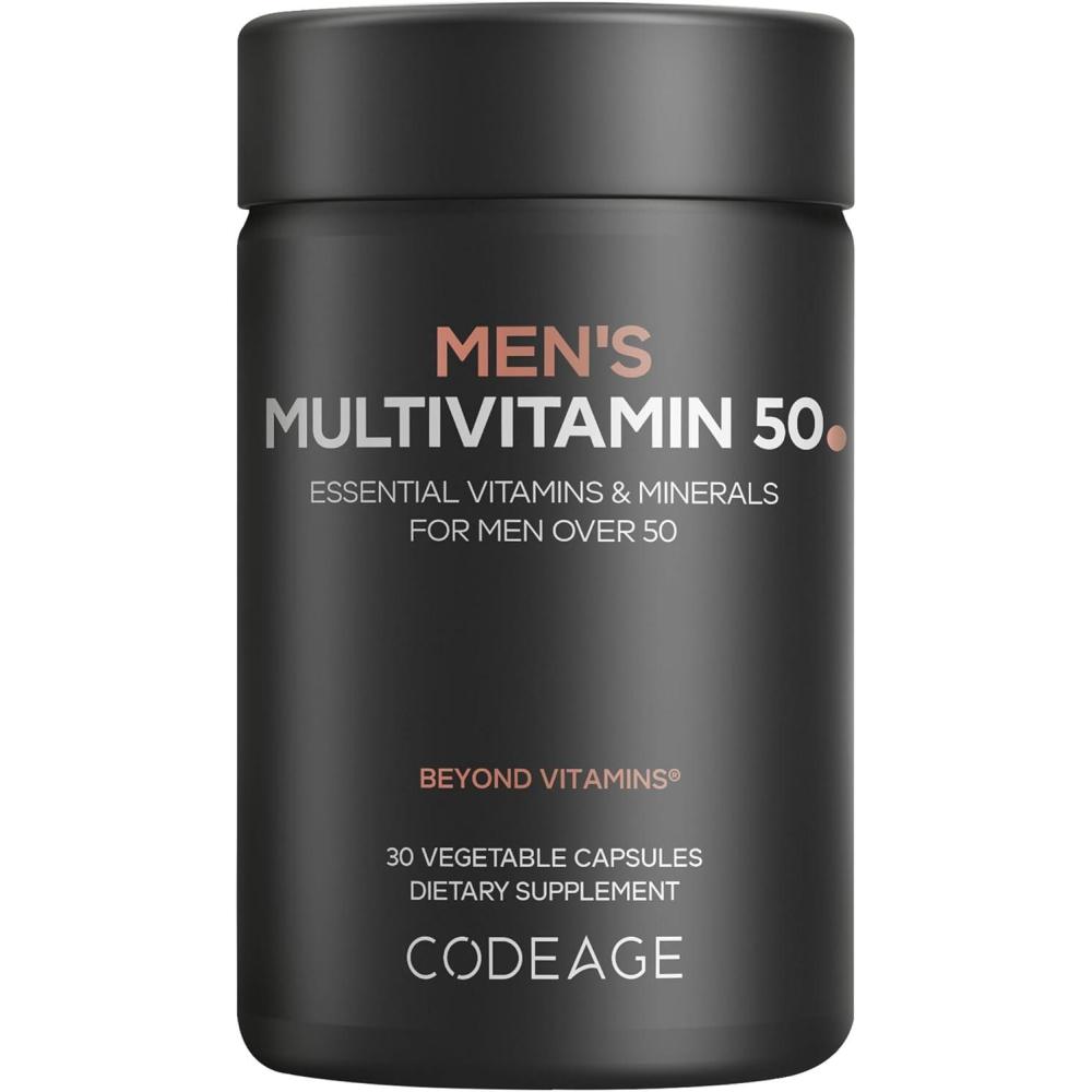 image:imageCodeage Mens Multivitamin 50 Essential Vitamins amp Minerals for Men Over 50 Daily Multivitamins for Men Supplement Vitamin A C D3 E B6 B1 CoQ10 Probiotics Lutein NonGMO 30 Capsules