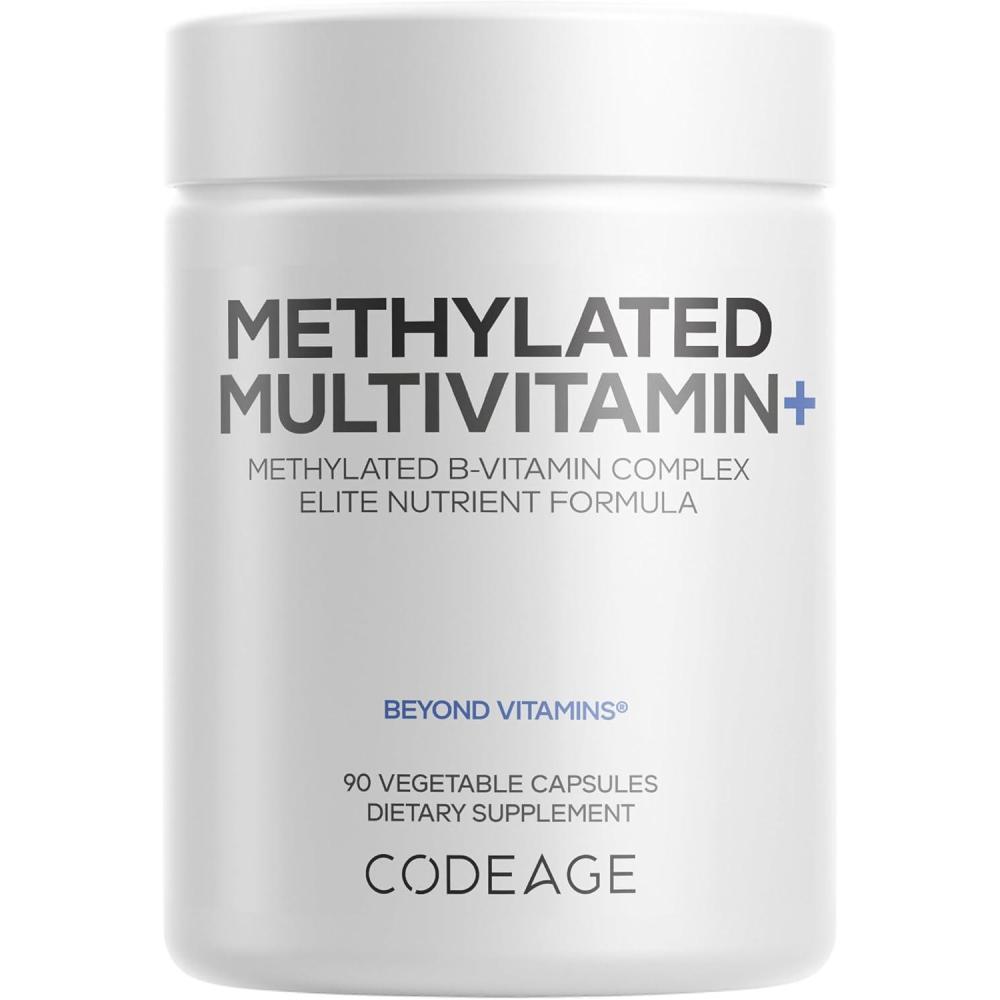 image:imageCodeage Methylated Multivitamin Supplement BVitamin Vitamins A C D E K2 B12 Methylcobalamin LMethylfolate Magnesium CoQ10 DIM Probiotics Benfotiamine Lithium Calcium 90 Capsules