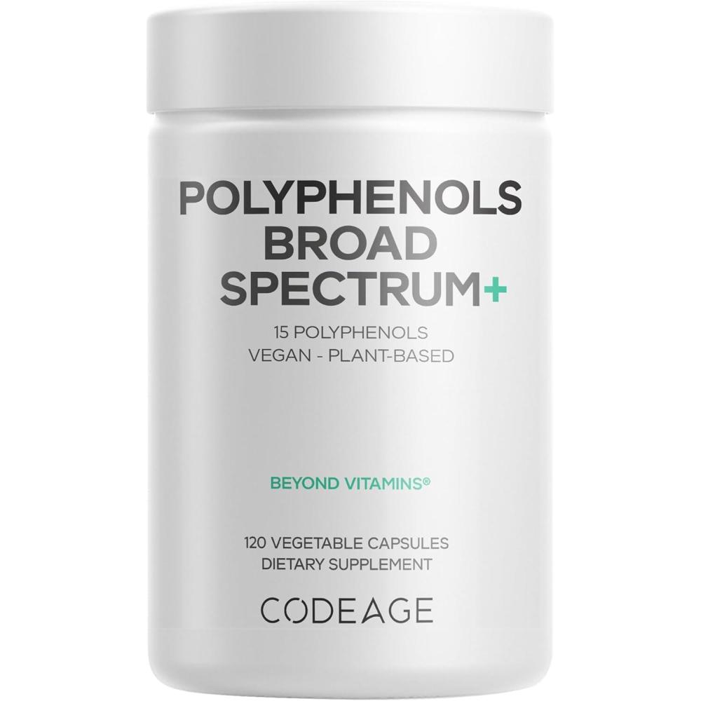 image:imageCodeage Polyphenols Broad Spectrum Supplement  Blend of 15 Berries Fruits and Botanical Extracts Decaf Green Tea Leaf Quercetin Resveratrol Pomegranate Turmeric  NonGMO  120 Capsules