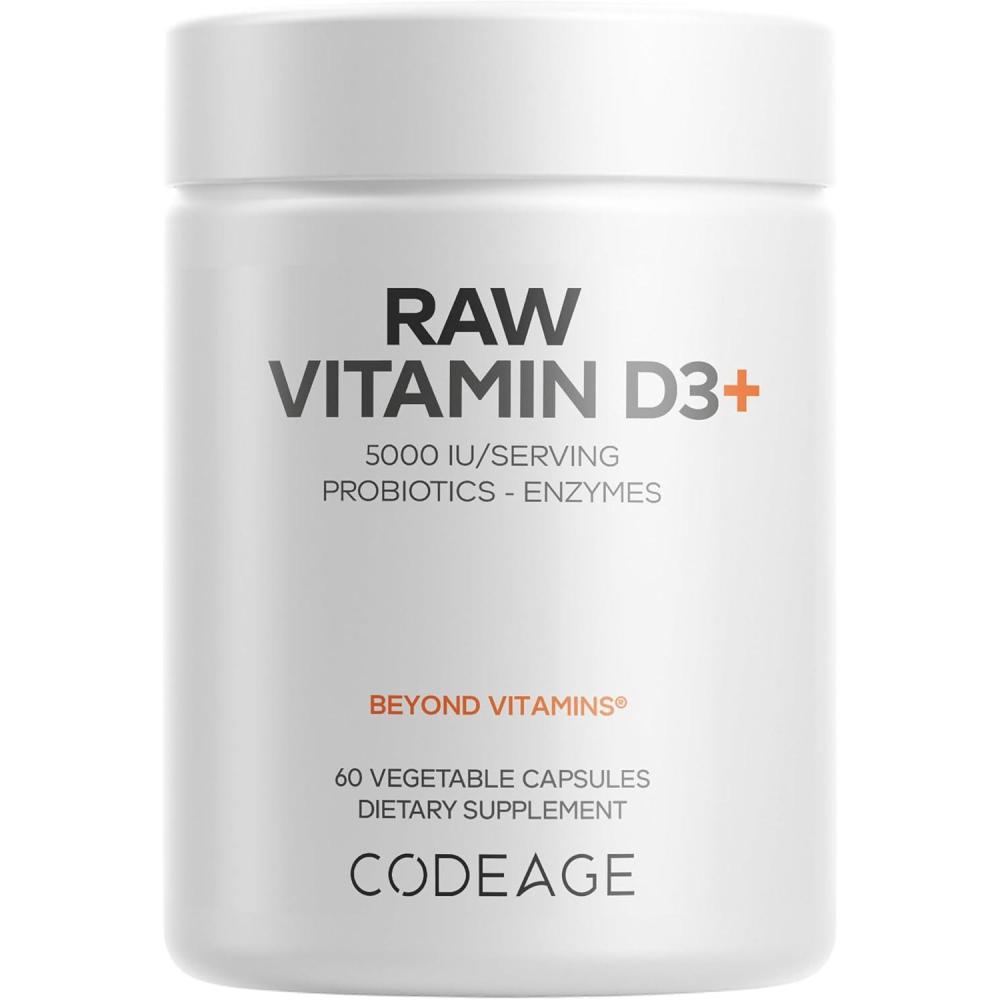 image:imageCodeage Raw Vitamin D3 High Potency 5000 IU Supplement from Saccharomyces Cerevisiae  Raw Vitamin Probiotics Digestive Enzymes Fruits amp Greens  2Month Supply  60 Capsules
