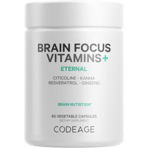 Codeage Brain Focus Vitamins+ Nootropic Supplement with Citicoline as Cognizin, Panax Ginseng, Resveratrol, Gotu Kola, Vitamin B12 Methylcobalamin – Liposomal Delivery – Non-GMO – 60 Capsules