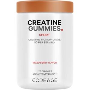 Codeage Creatine Monohydrate Gummies Supplement – 5000mg Creatine – AstraGin Panax & Astralagus – Sport Gummy – Mixed Berry Flavor – Kettlebell Shape Vitamins – Vegan – Non-GMO – 120 Gummies