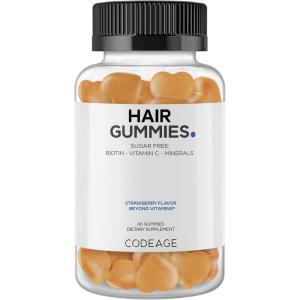 Codeage Hair Gummies, Biotin 5000 mcg, Sugar Free Growth Gummy Vitamins A, C, B6, B12, D3, Zinc, Inositol Supplement, Women & Men, Pantothenic Folic Acid, Nails, Skin, Strawberry Coconut Flavor, 60 ct