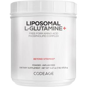 Codeage Liposomal L-Glutamine Powder – High-Potency L-Glutamine 5,000 mg per Serving – 3-Month Supply – Liposomal Delivery, Free-Form Amino Acid, Unflavored Glutamine – Non-GMO Gluten-Free – 16.67 oz