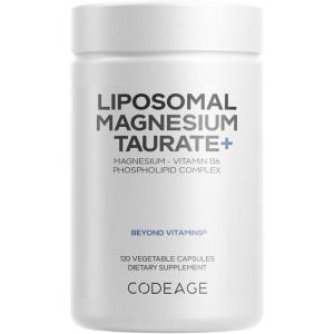 Codeage Liposomal Magnesium Taurate+ Supplement – Magnesium Taurate, Vitamin B6 as Pyridoxal 5-Phosphate, 2-Month Supply – Liposomal Delivery, Vegan, Non-GMO, Gluten-Free, 120 Capsules