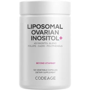 Codeage Liposomal Ovarian Inositol+ Supplement – Myo-Inositol & D-Chiro-Inositol 40:1 Blend, Folate 5-MTHF, CoQ10, Pomegranate & Wild Blueberry, Liposomal Delivery, Non-GMO, Gluten-Free – 120 Capsules