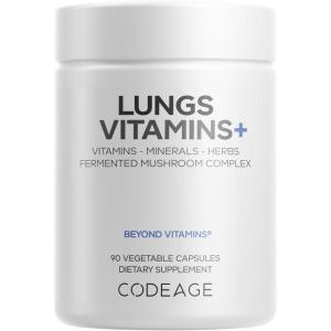 Codeage Lungs Vitamins, A, C, D, E, B6, Milk Thistle Lung Supplement, Zinc & Magnesium, Cordyceps, Reishi, Chaga, Poria, Tylophora, Ginger, Peppermint Leaf Organic Herb Cleanse – Non-GMO – 90 Capsules