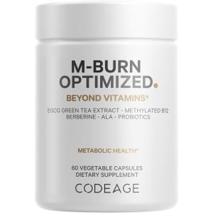 Codeage M-Burn Optimized Supplement – Decaffeinated Green Tea Std. to 50% EGCG, Berberine, Akkermansia, Vitamin B12 – Probiotics – Vitamins – 60 Capsules