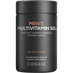Codeage Men’s Multivitamin 50 – Essential Vitamins & Minerals for Men Over 50 – Daily Multivitamins for Men Supplement – Vitamin A, C, D3, E, B6, B1, CoQ10, Probiotics, Lutein – Non-GMO – 30 Capsules