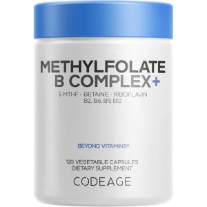 Codeage Methylfolate B Complex Supplements – 5 MTHF, Methylcobalamin 1000mcg Methylated Vitamin B12, Riboflavin, Betaine, Vitamins B6, Methylation Cycle MTHFR – 2 Months – 120 Capsules