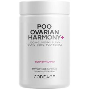 Codeage PQQ Ovarian Harmony+ Supplement – PQQ (Pyrroloquinoline Quinone), Myo-Inositol & D-Chiro-Inositol 40:1 Blend, Folate 5-MTHF, CoQ10, Wild Blueberry – Liposomal Delivery – Non-GMO – 120 Capsules