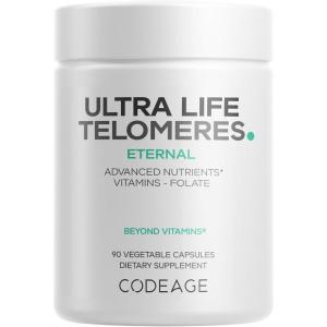 Codeage Ultra Life Telomeres Supplement – 5 MTHF Folate Vitamin B9, Vitamin B12 Methylcobalamin, Vitamin D3, L-Theanine, Ashwagandha – 3-Month Supply – DNA, Methylation Cycle – Non-GMO – 90 Capsules