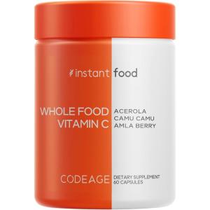 Codeage Whole Food Vitamin C Supplement – Acerola Cherry, Camu Camu, Amla Berry & Rose HIPS Blend – Citrus Bioflavonoids – Instantfood Energy Vitamins – 500mg Vitamin C Pills – Non-GMO – 60 Capsules