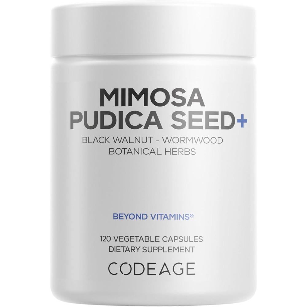 image:imageCodeage Organic Mimosa Pudica Seed Capsules Mimosa Pudica Seeds Supplement Black Walnut Cloves Vidanga Neem BioPerine All in One Sensitive Plant Pills NonGMO amp Vegan 120 Capsules