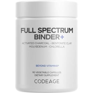 Codeage Binder + Systemic Binder Supplement – Activated Charcoal Pills, Bentonite Clay Mineral Powder, Fulvic & Humic Acids, Molybdenum, Carbon Forms – 90 Capsules